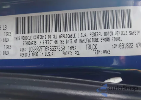 2019 Ram 1500 Classic Express 4X4 6'4 Box из США, поврежденный, VIN 1C6RR7FT6KS537350